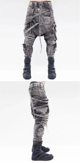 vintage motorcycle trousers joggers mens asymmetric straped pleated cross pants function elastic waist trousers unique joggers style 4600