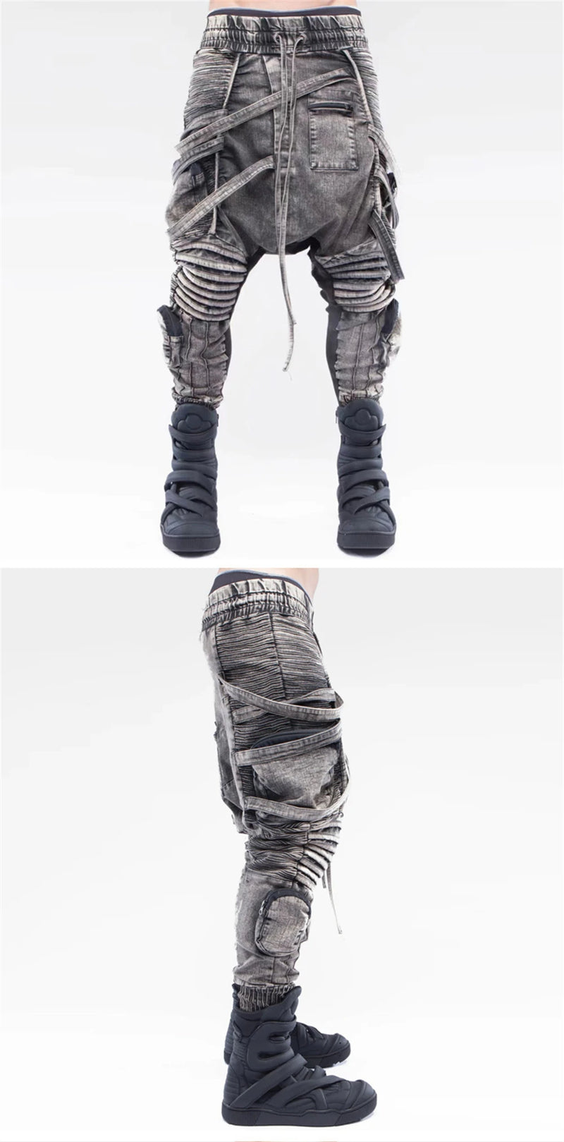 vintage motorcycle trousers joggers mens asymmetric straped pleated cross pants function elastic waist trousers unique joggers style 4600
