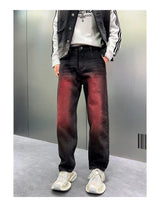 2024 spring autumn high street wide leg denim pants men render red loose straight jeans y2k fashion streetwear baggy trousers unique jeans style 4407