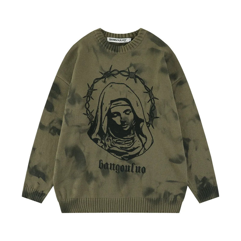 grunge knit sweater with heavyweight fabric, layered urban look for cold weather, street fashion menswear trend for seasonal 
