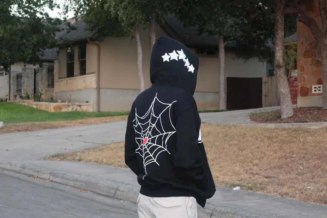 Y2K Vintage Women Clothes Hoodies Spiderweb Sweatshirt Printed Dark