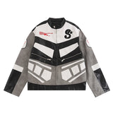 racing jackets fashion letter embroidery patchwork zipper jacket coats men hip hop pu lether outerwear casual streetwear gray - variant style 4df609 for streetwear fashion