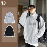 Street Half Zip Hoodie Mens Spring New Vintage Letter Embroidery Loose