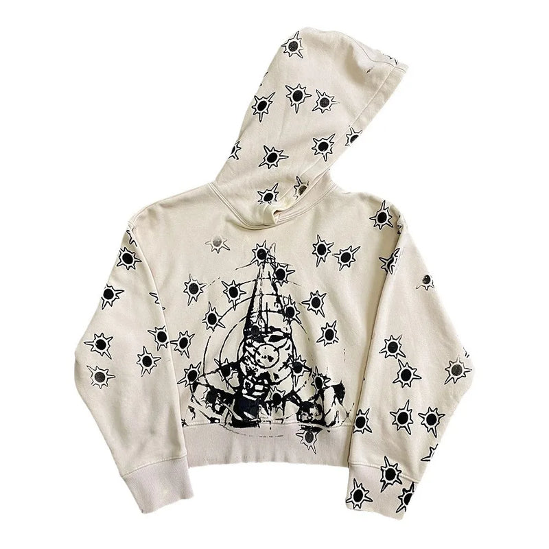 Y2k Long Sleeved Pullover Hoodie With Gothic Print Punk Style Hoodie Oversized Streetwear Winter Outfit School Ootd Clothes News