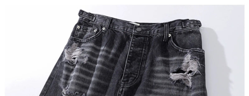 baggy damaged heavy industry washed jeans pants vibe loose casual silhouette straight worn pants knee ripped denim trousers unique jeans style 1183