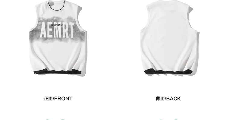 Y2k Oversized shirt – Hip Hop Street Mens Tank Tops Retro Gradient Letter Print Sl