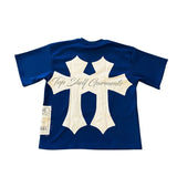 Trapwear Graphic tee – Harajuku Hip Hop Retro Letter Cross Print Oversized Short Sl