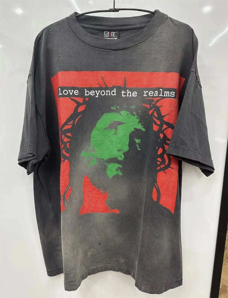 trapwear vintage t-shirt featuring new summer 24ss vintage retro portrait printing high street cotton casual loose tops t shirt pullover