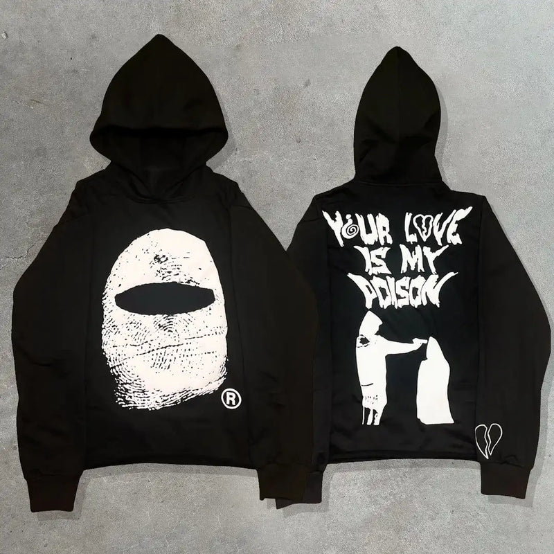 Skatercore Fit – Harajuku Stylish Retro Skull Print Hoodies Women Graphic Ame – Streetwear Fashion for Men & Women