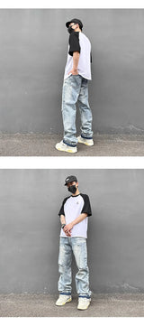destroy ripped holes high street pants mens casual harajuku zipper straight trousers hip hop fashion streetwear baggy joggers unique joggers style 2172