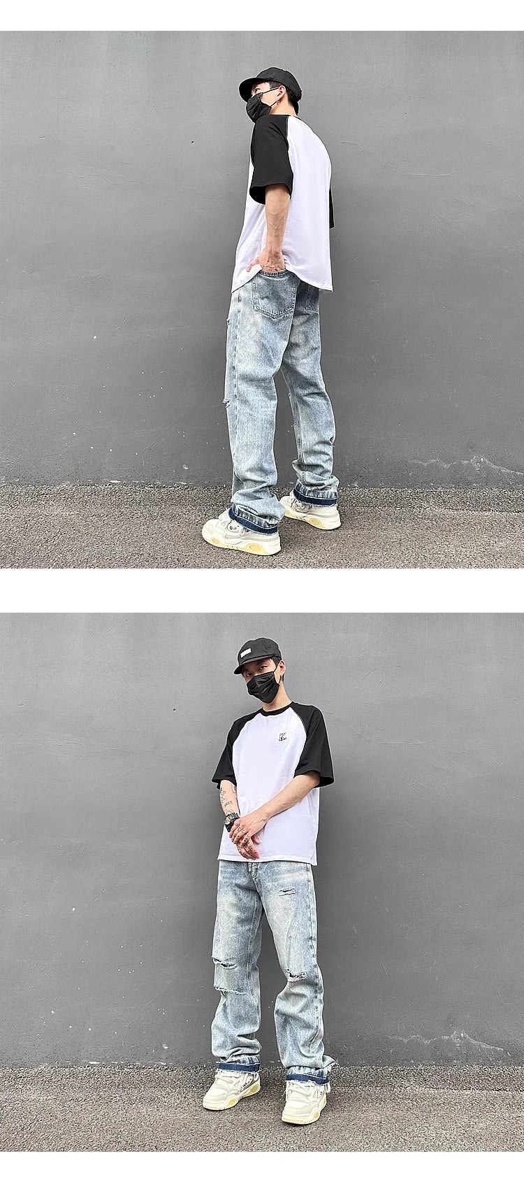 destroy ripped holes high street pants mens casual harajuku zipper straight trousers hip hop fashion streetwear baggy joggers unique joggers style 2172