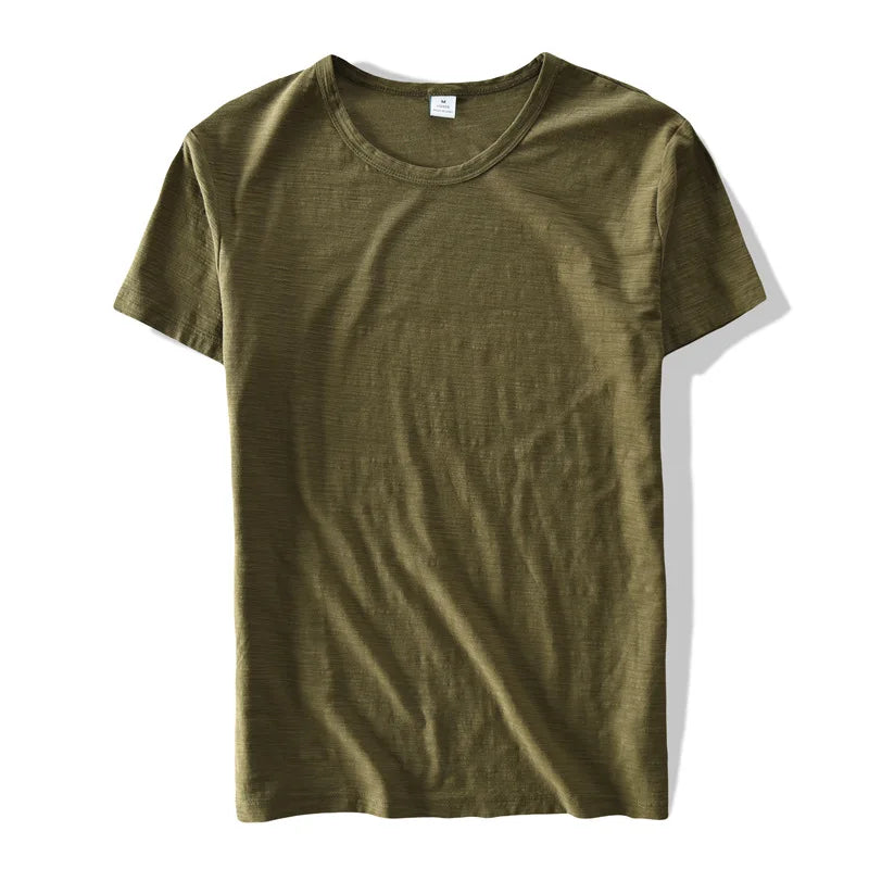 Summer Short Sleeved Men'S Thin Section Casual All Match Loose Cotton Breathable Round Neck Solid Color Bottoming Shirt