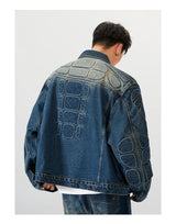 trendy coat featuring 2024 spring autumn new oversized armor padded jean coat for men turtle shell ripped denim jacket for men super size clothes design – premium quality jacket for men