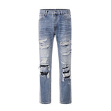 street wear washed hole destroyed skinny jeans denim hip hop blue cylinder male casual slim jeans pants ripped denim trousers ripped baggy denim