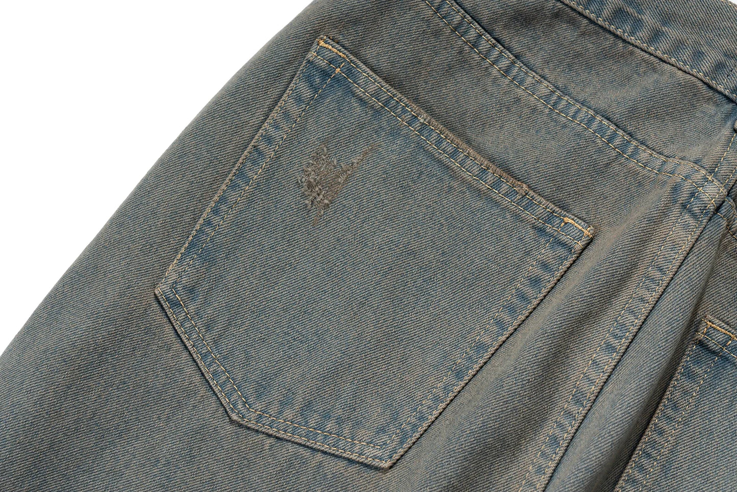 grey green damaged micro flared jeans mens straight streetwear y2k ropa hombre baggy denim trousers oversized casual cargo pants unique cargo style 1227