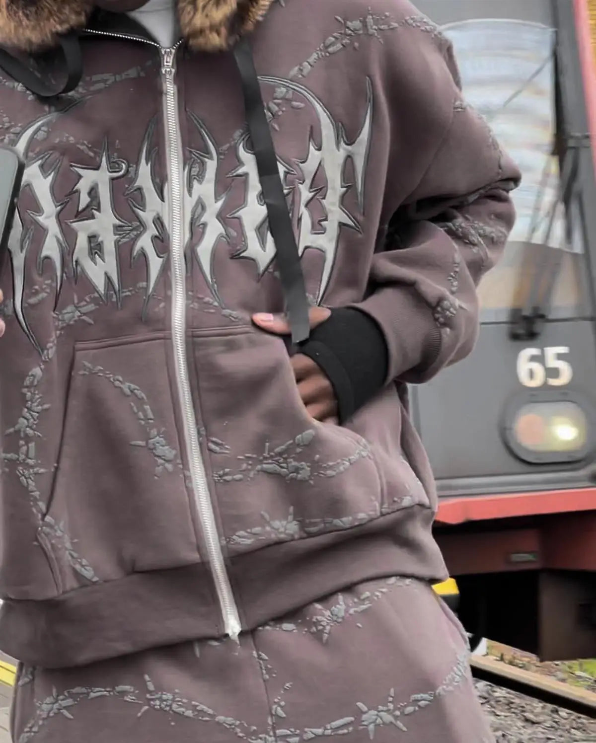style loose men's zipper sweatshirt trend ins retro printed long-sleeved hooded jacket top