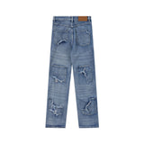 2024 ripped jeans high street straight trousers destroyed hole baggy denim pants vintage retro hip hop unique jeans style 407