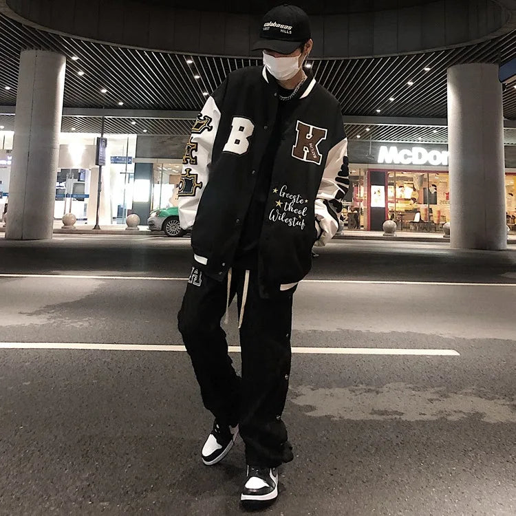 techwear zip bomber, urban fashion, for men, fall streetwear outfit, oversized style, layered fashion, modern aesthetic, graphic detail