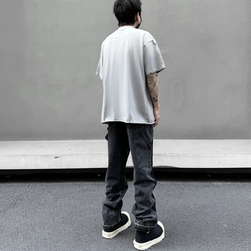 retro washed denim mens jeans pants fashion graffiti patchwork loose biker black jeans streetwear hip hop casual straight pants unique jeans style 5256