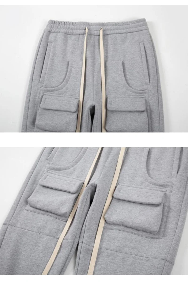 mens high street loose fit elastic waist pants winter warm fleece pants bottons hip hop drawstring sportwear sweatpants joggers unique joggers style 3038