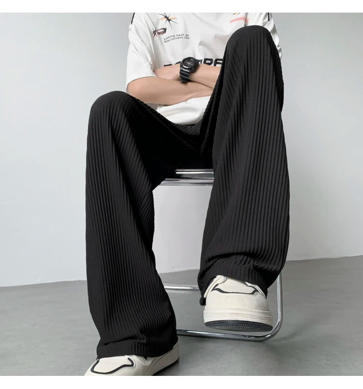 summer pleated pants men fashion oversized ice silk pants men japanese streetwear hip hop loose straight pants mens trousers unique default style 1244