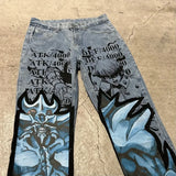 harajuku high street y2k baggy jeans punk popular print wide leg denim pants jeans streetwear trouser men clothing unique jeans style 2162