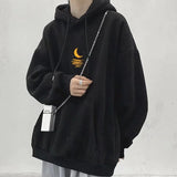 Cartoon Moon Graphic Hoodies Men Casual Hip Hop Streetwear Fleece