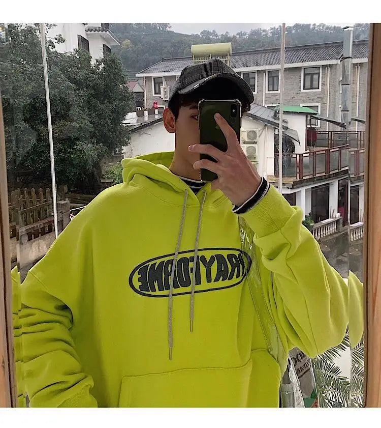 Trendy American Ins Green Hooded Sweatshirt for Men in Autumn 2024 New Trendy Brand Loose Y2K