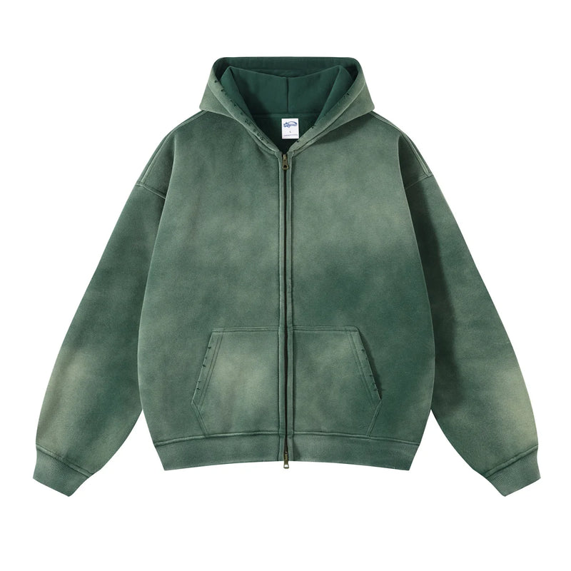 glitchcore vintage anime featuring mens oversize long sleeve washed double zipper cardigan hoodies loose plus plush gradient womens hooded pullovers winter