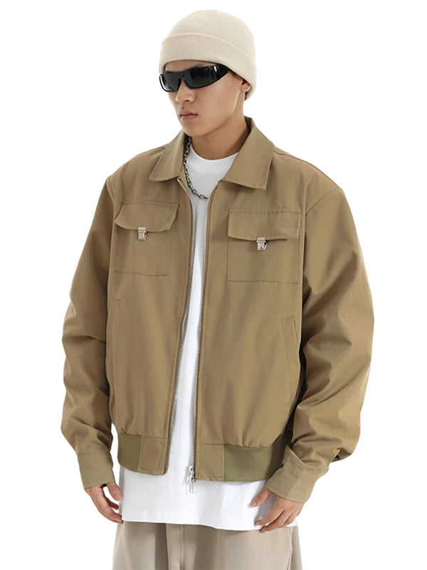 Mens Soild Color Jacket and Coat Casual Zipper Bomber Jackets with Pocket High Street Cargo Outerwear Short Homme Men Clothin - variant style 94d80a for streetwear fashion