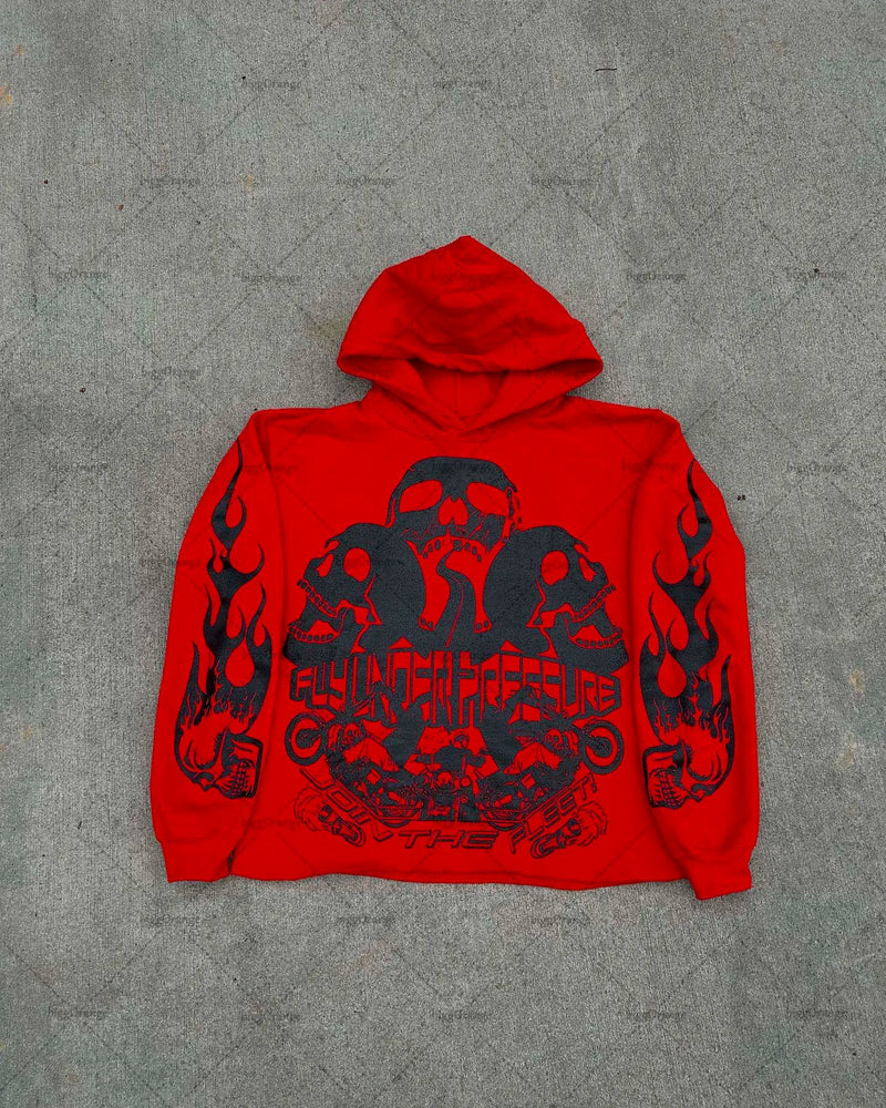 2023 New Trendy Gothic Punk Skull Bone Print Oversized Pullover Womens