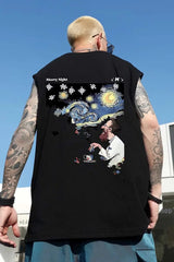 Glitchcore Graphic tee – Summer Mens Starry Night Puzzle Printed Tank Tops Hip Hop Fashion