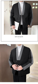 2024 Winter Collarless Cotton-padded Jacket Men Japanese Korean Fashion Loose Casual Thicken Warm Parkas Jacket Cityboy Coat