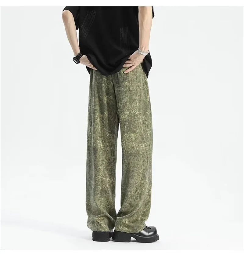 2024 goth tie dye corduroy pants mens autumn baggy wide leg straight casual trousers women drawstring hip hop y2k sweatpants unique joggers style 1368