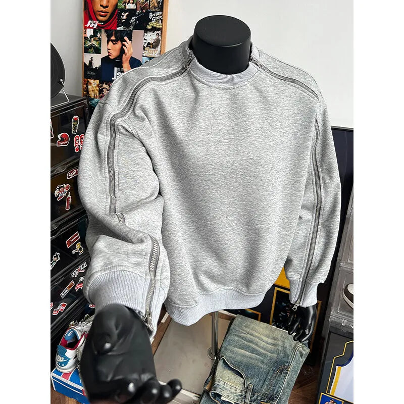 Zipper Pullover Sweatshirt Men Women Streetwear Fashion Loose Casual B