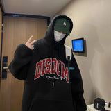 Gray Korean Style Hooded Sweatshirt Men Autumn Winter New American Trendy Brand Letter Printed Pullover Thickened Y2K Loose Top