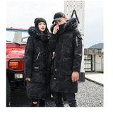 Korean Style Winter Long Parka Coat Men Woman Down Jacket Clothing Hooded Fur Collar Thicken Warm Leisure Lovers Overcoat
