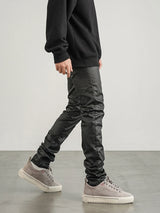 men pants high street wax coating pant casual streetwear hip hop zipper trousers harajuku fashion slim fit skinny pants joggers unique joggers style 2130
