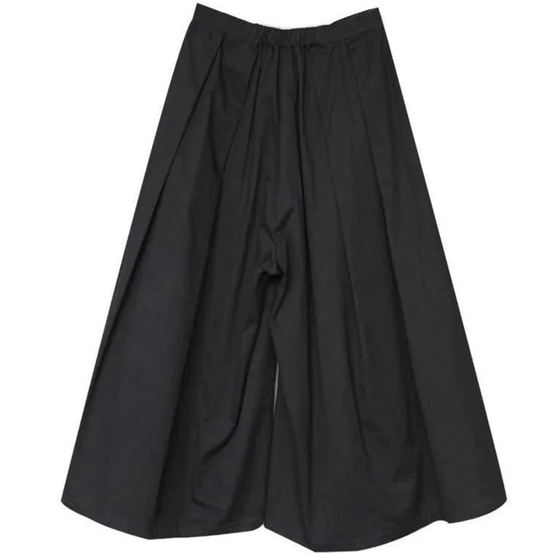trendy gothic loose casual culottes mens japanese wide leg pants new oversize design streetwear dark black trousers male clothes unique default style 151