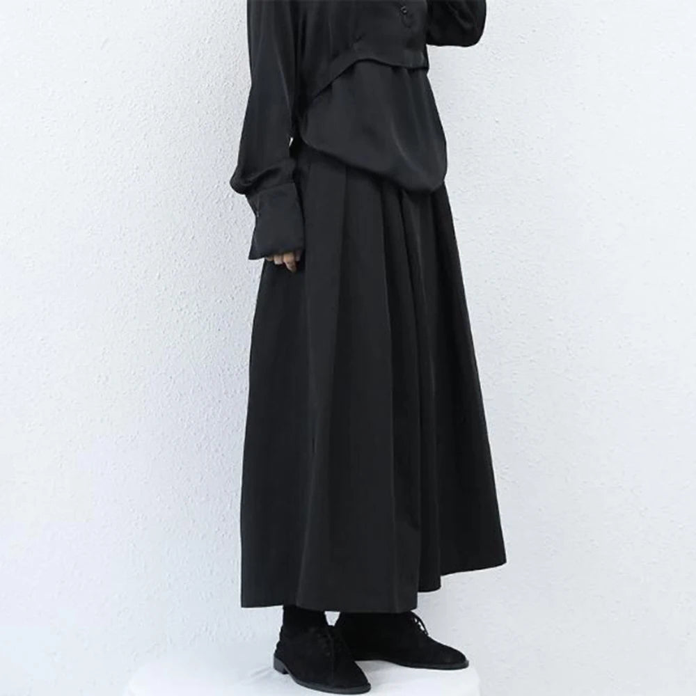 trendy gothic loose casual culottes mens japanese wide leg pants new oversize design streetwear dark black trousers male clothes minimalist street pants