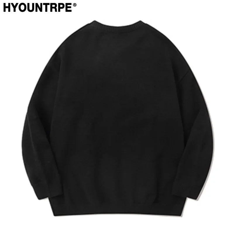 hip hop harajuku dragon pattern knitted sweater unisex pullover streetwear new year casual loose sweater warm jumper knitwear oversized graphic print design, high quality cotton pullover, streetwear fashion hoodie