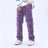 tassel hole spliced european and american straight leg denim pants new popular patch jeans mens wear unique jeans style 194