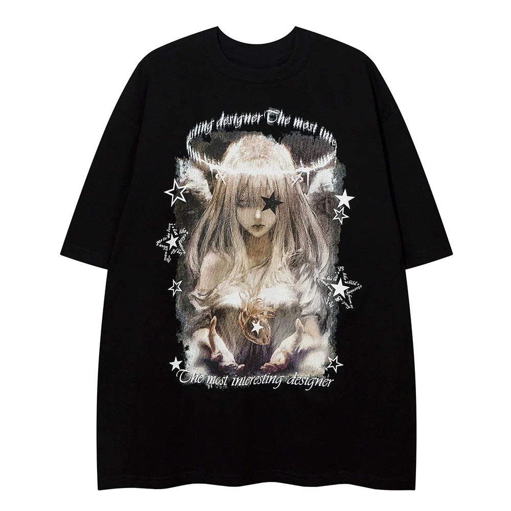 Vaporwave Crying angel – 2023 Streetwear Harajuku Men T Shirt Girl Letter Graphic Tsh