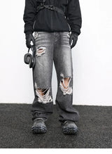 knee destroy big holes high street pants mens casual harajuku zipper straight trousers hip hop fashion streetwear baggy joggers unique joggers style 2913