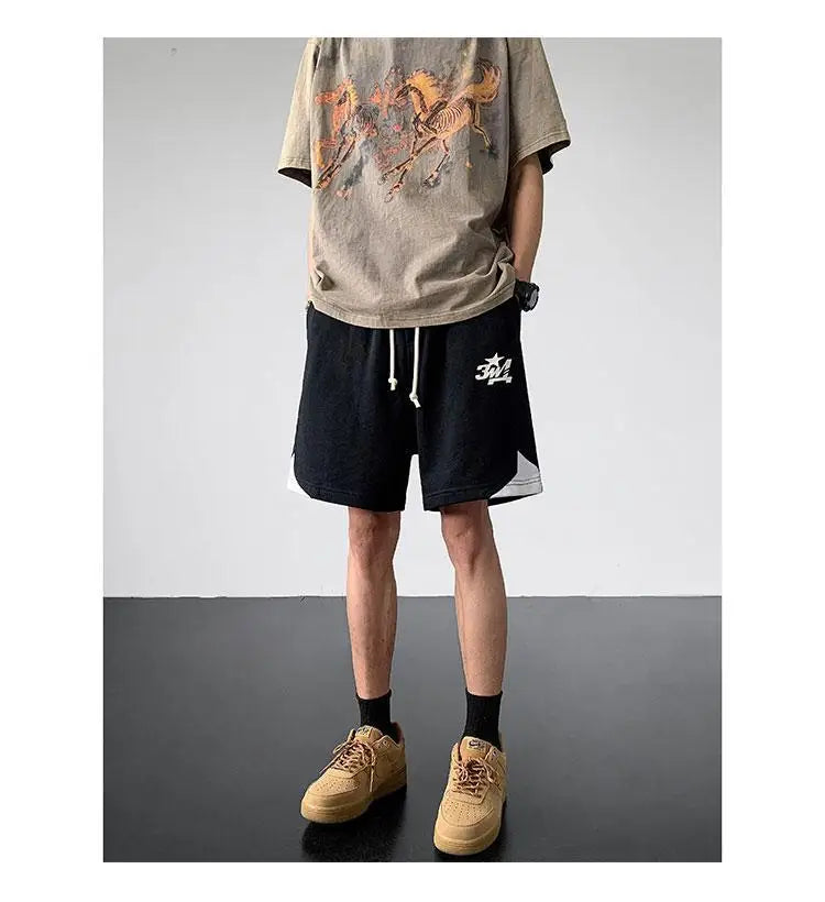 Korean fake two-piece sports basketball shorts men summer American fashion