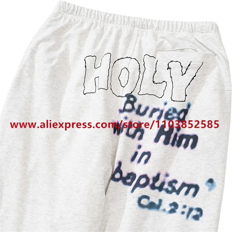 2024 autumn winter vintage casual sports pants mens letter illustration printed loose drawstring leg strap high street hip hop unique default style 1873