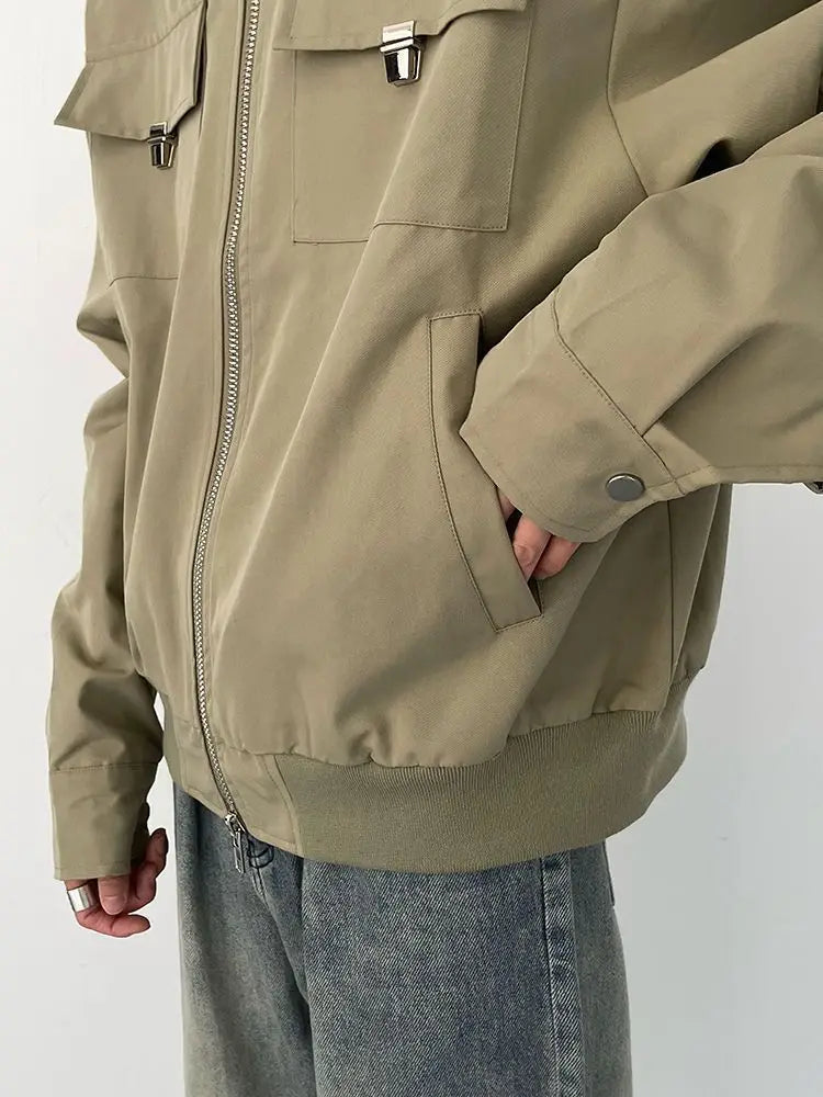 Autumn and Winter Korean Style Season Fashionable Retro Airplane Jacket Men's Loose Street Y2K Niche Shoulder Pad Lapel Jacket