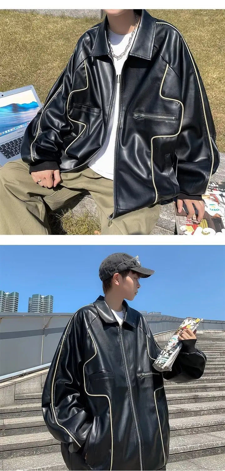 American Retro Pu Leather Jacket Spring And Autumn Hiphop High Street