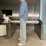 2024 Spring New Simple Versatile Fashionable Blue Houndstooth Woolen Shirt Style Genderless Casual Unisex Long-Sleeved Shirt
