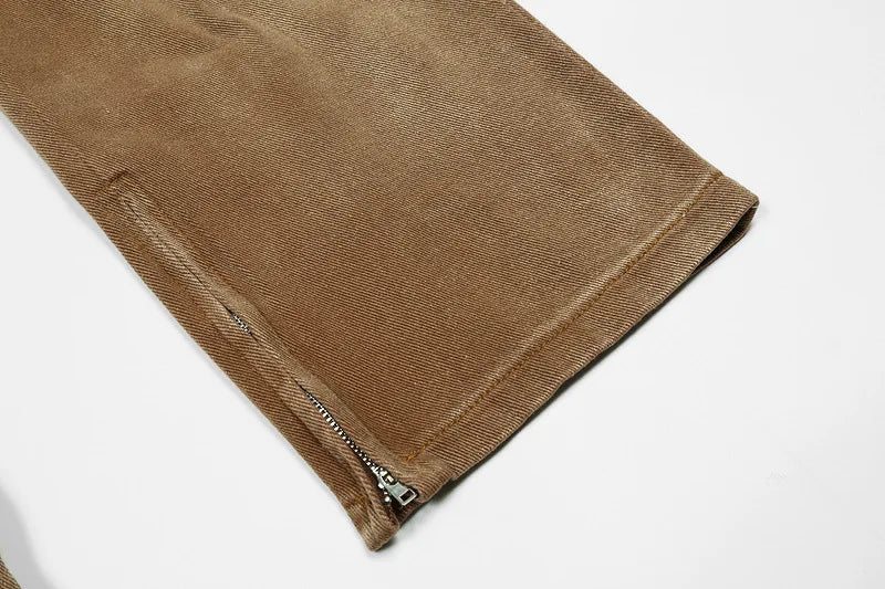 rainbowtouches men washed jeans vintage high street khaki gradient fashion trends jeans loose straight long pant casual pants unique jeans style 4087